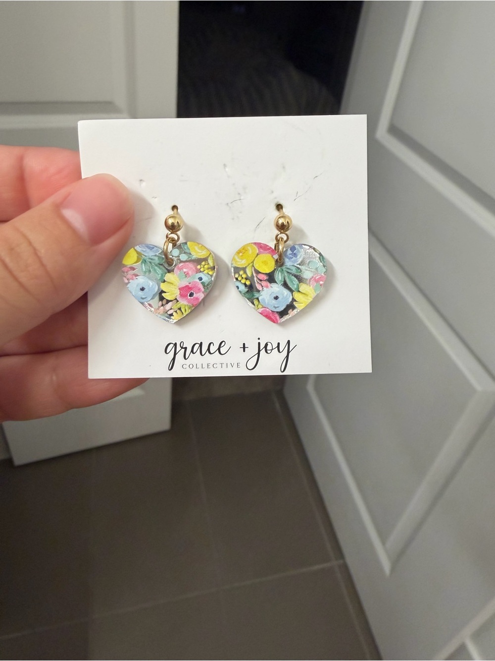 Grace + Joy Floral Heart Mirror Drop Earrings - Multicolor Floral Print